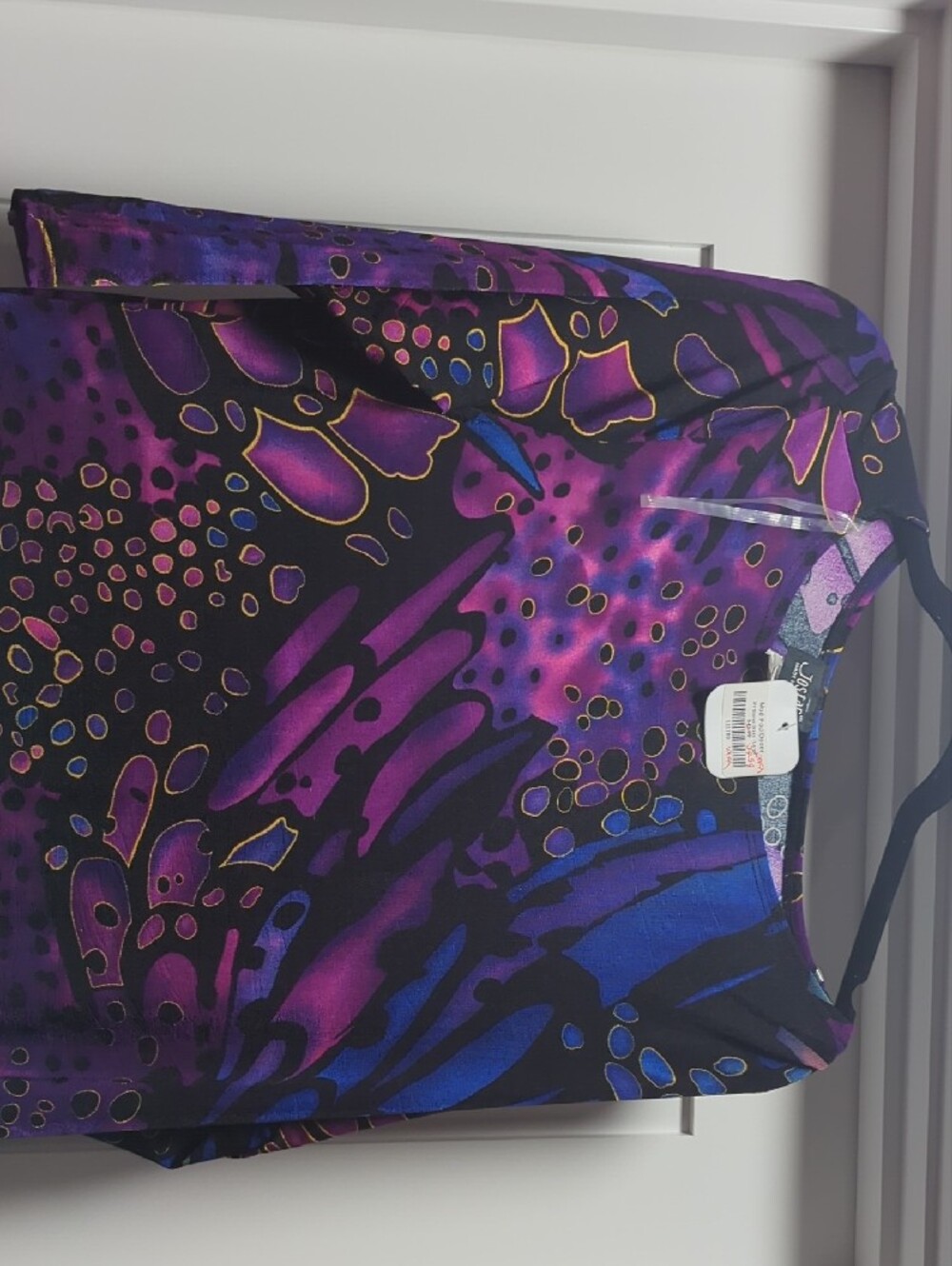 Women’s Long Sleeve Abstract Print Dress - Purple & Blue - Picture 3 of 7